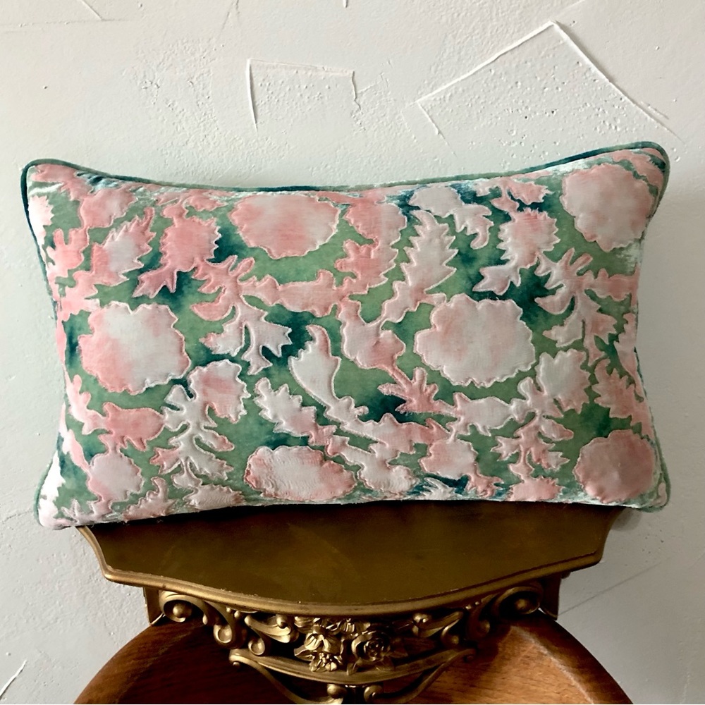 Anke Dreschel silk velvet handmade decorative pillow down insert Lagoon color